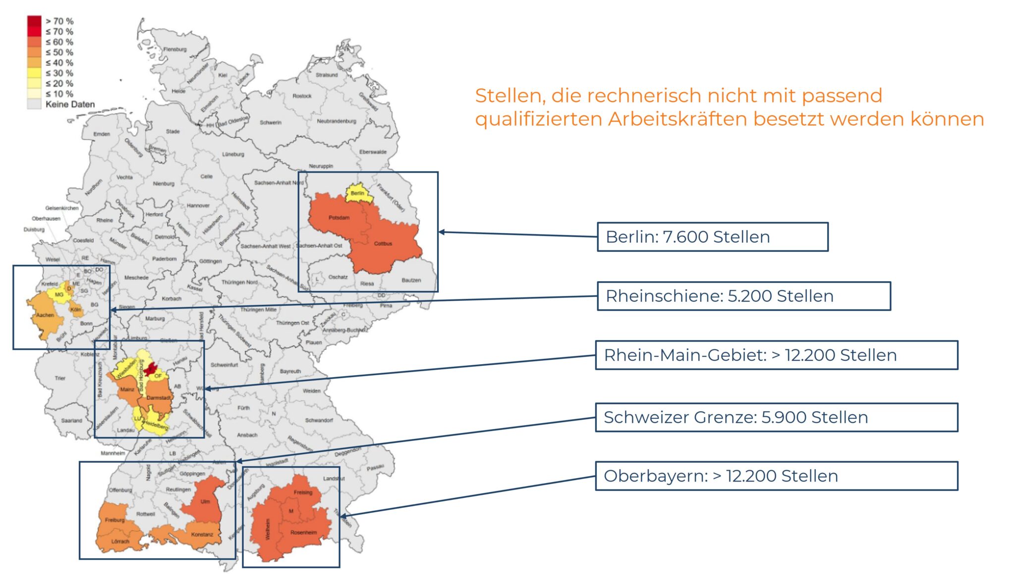 Deutschlandkarte: Fachkräftelücke in Top-5-Pharma-Clustern regional unterschiedlich.