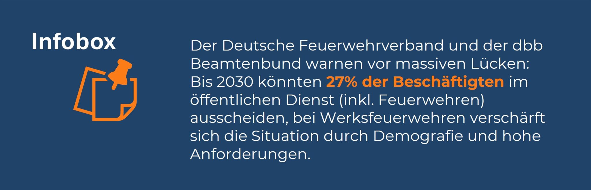 Infobox: Bis 2030 scheiden 27% der Beschäftigten im öffentlichen Dienst aus.
