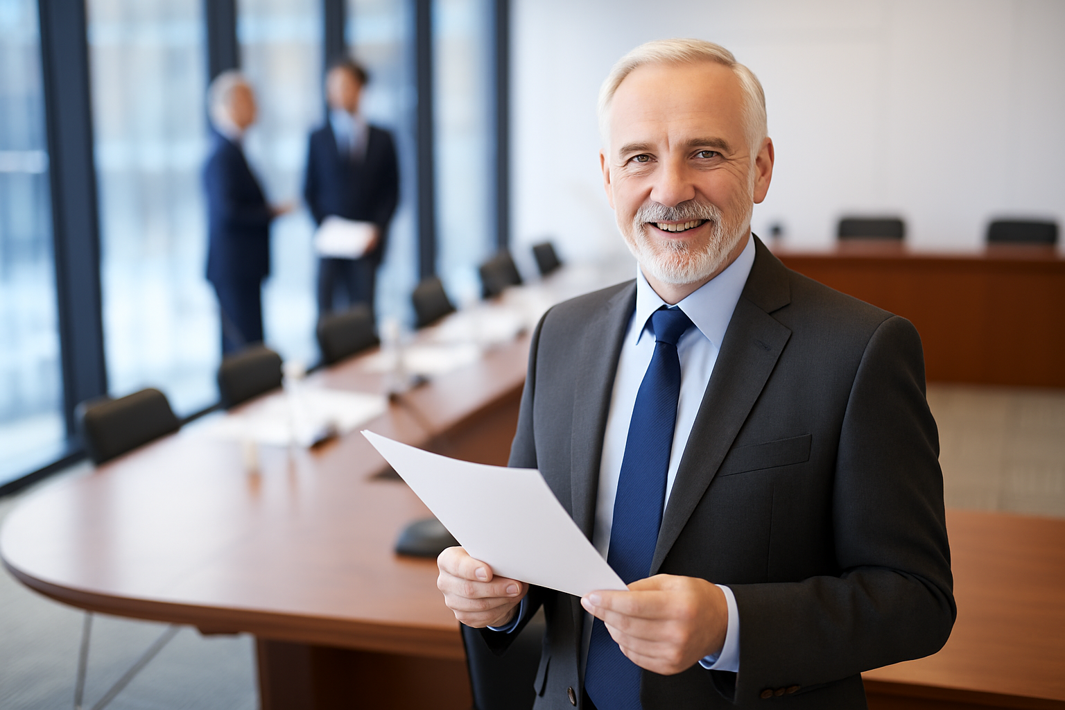 Stockfoto: Erfahrener CCO in einem fast leeren Konferenzraum